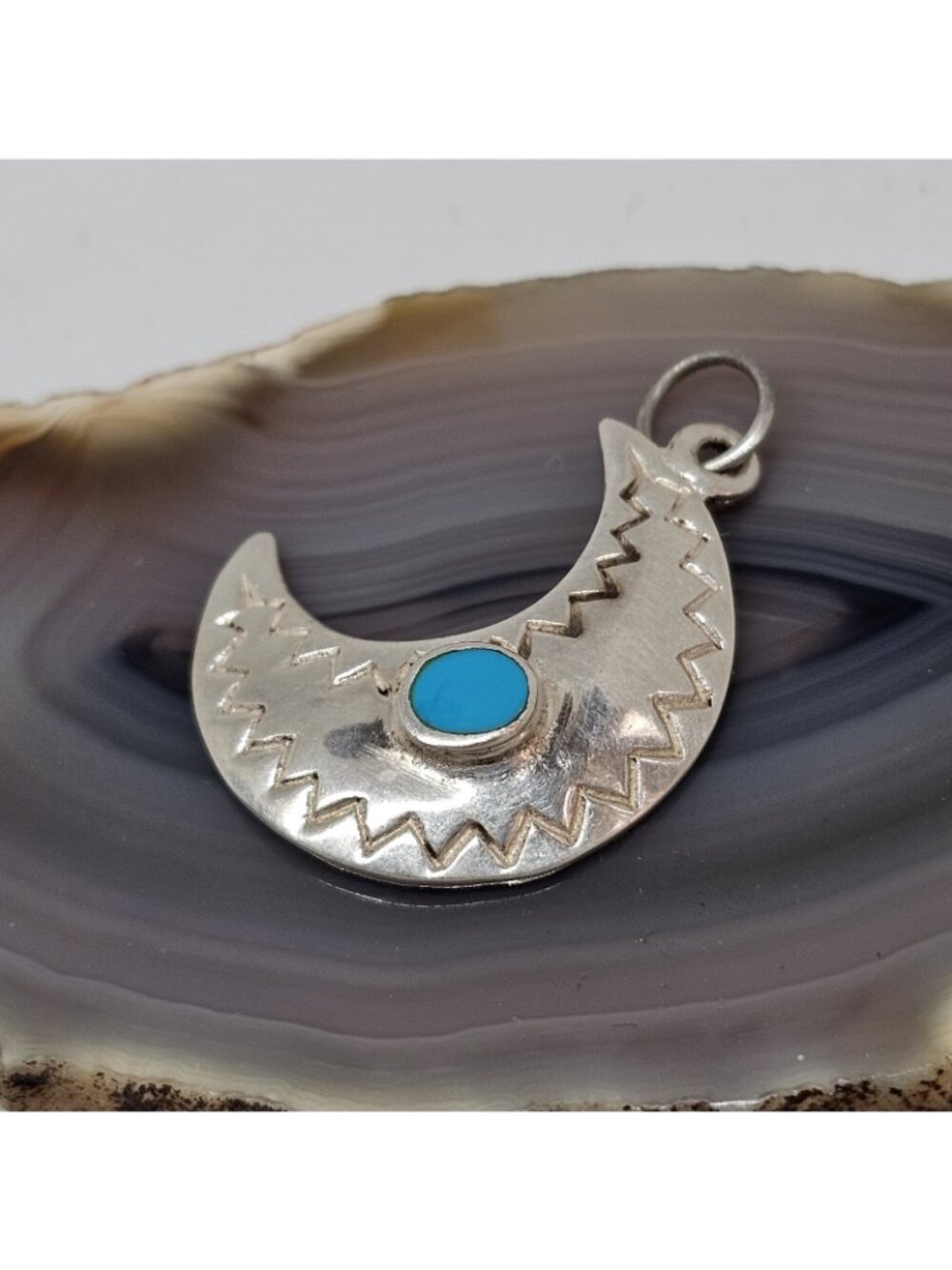 Sterling Silver 925 Crescent Moon Turquoise Stone Charm Pendant Southwestern - Picture 2 of 9
